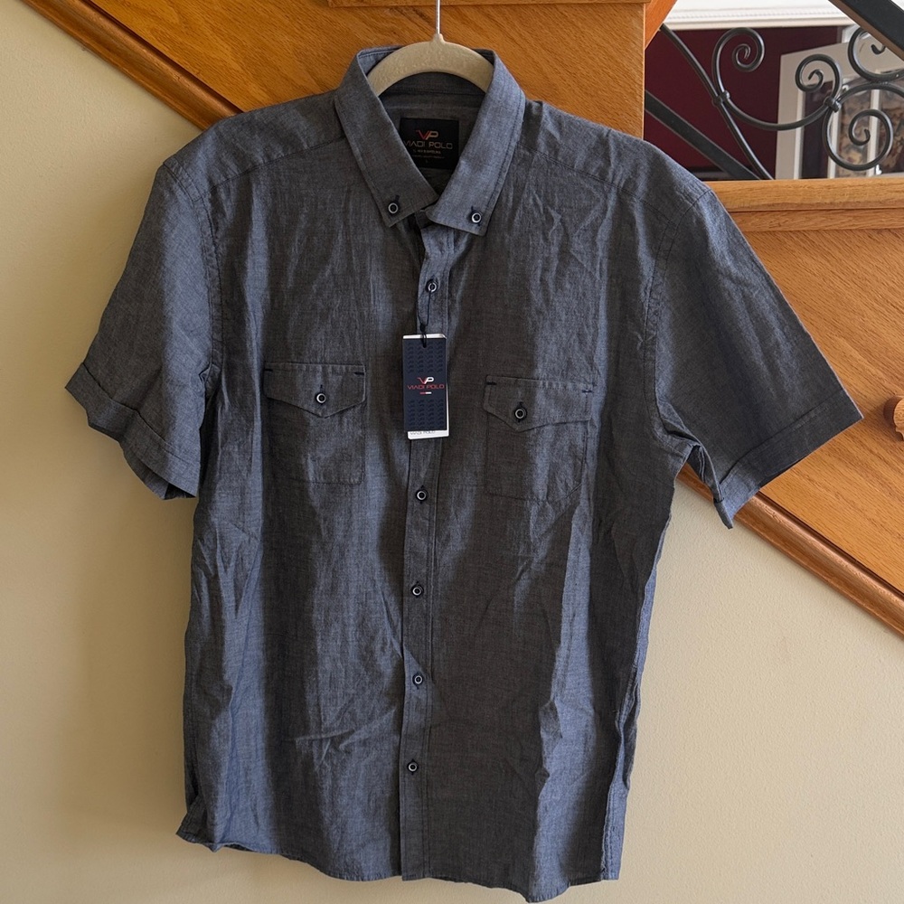 Viadi Polo Gray Short-Sleeve Button-Down Shirt Sz Large New With Tags
